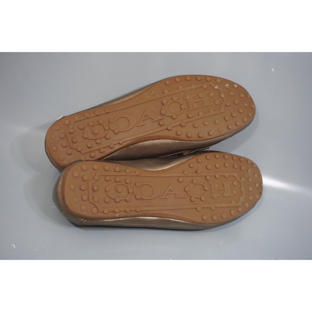 Coach Fonda Womens 7.5B Gold Patent Leather Driving Loafers Moccasin Flats Logo - Picture 6 of 8
